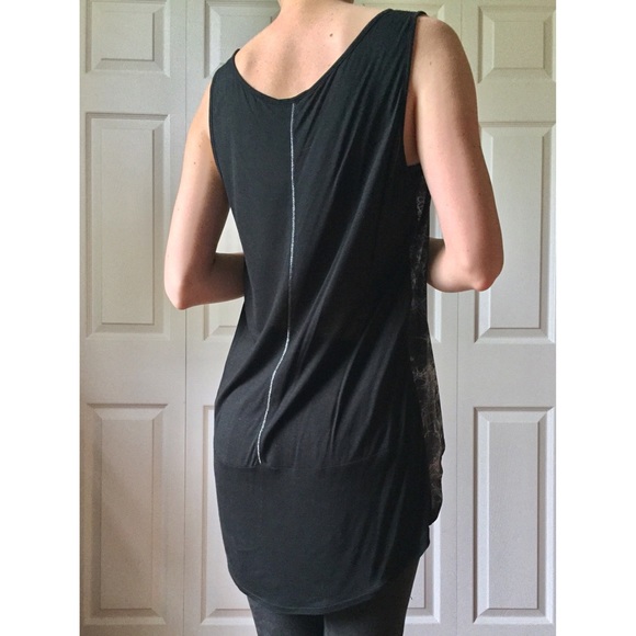 MNG by Mango Black Hi-Lo Metallic Trees Tank - Picture 2 of 4